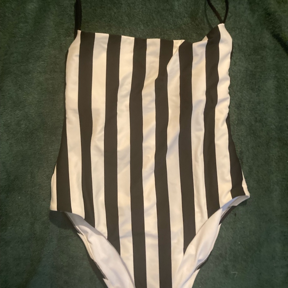 Black and White Striped Swimsuit